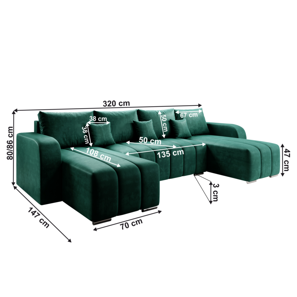Set universal canapea, culoare gri/smarald, PORIMA U
