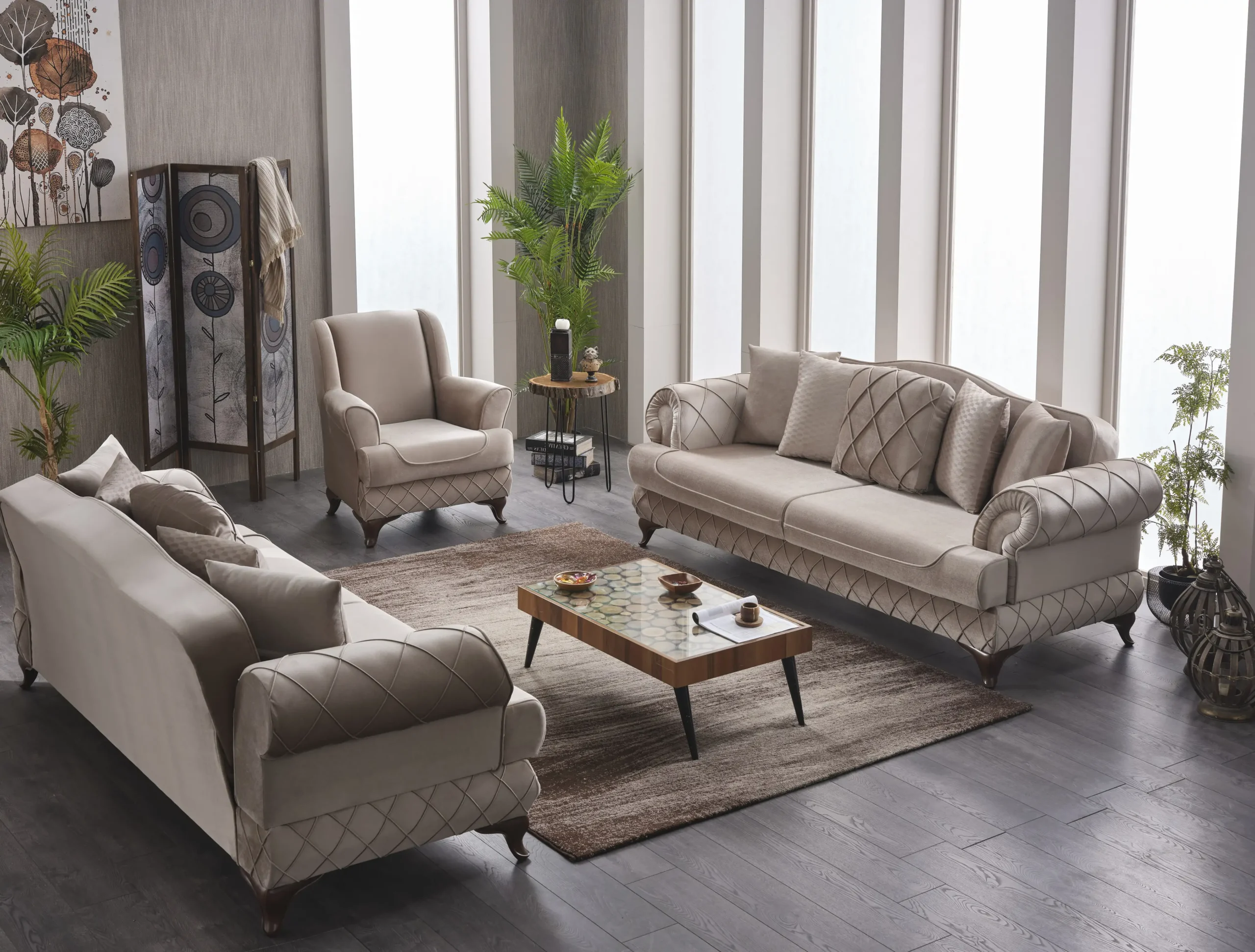 bianca1286-9roo Set canapele extensibile si fotolii tip Berger Bianca - imagine 1