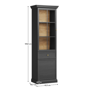 Vitrină 2 Uși și 1 Sertar Grafit Negru – LOCCA